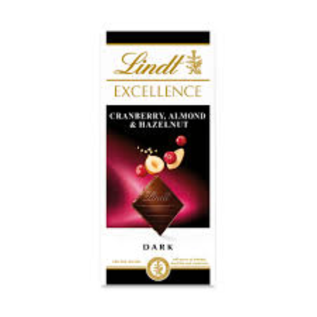 LINDT EXCELLENCE DARK ALMD N CRANBERRY 100G